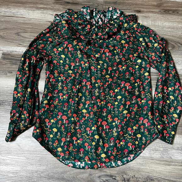 J. Crew Collection silk-twill ruffle-collar top in mushroom floral XS - Picture 3 of 8